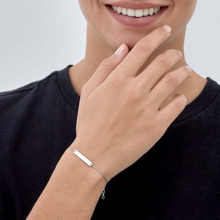 Pulseira em prata com placa retângular para gravar de 18 CM