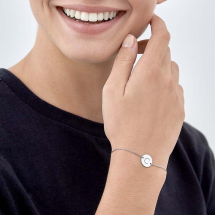 Pulseira em prata com chapa e fio gourmette