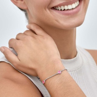 Pulseira em prata 3 corações rosa 14+3CM