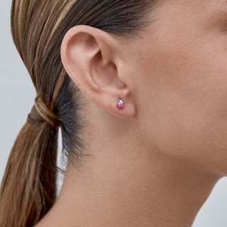 Brincos em prata com desenho de rato cor de rosa esmaltado