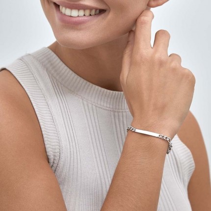 Pulseira "lembra-te de mim" com malha figaro em prata 1+3 com pendente central