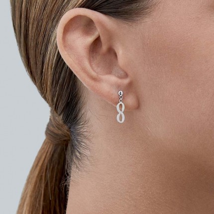 Brincos em ouro branco 9 kt com infinito vertical