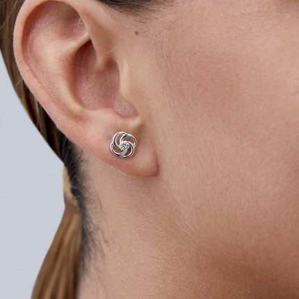Brincos em ouro branco 9 kt com flor e zircónia