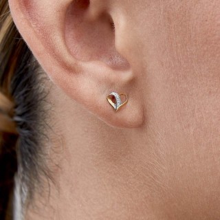 Pendientes oro bicolor 9k corazón diamante 0.008CT