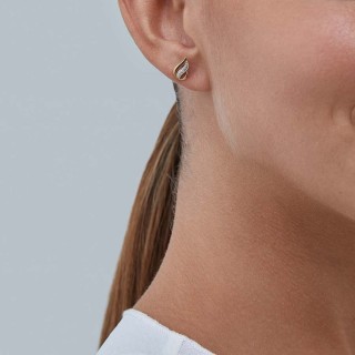 Brincos em ouro bicolor 9k ovais tira diamante 0.01CT