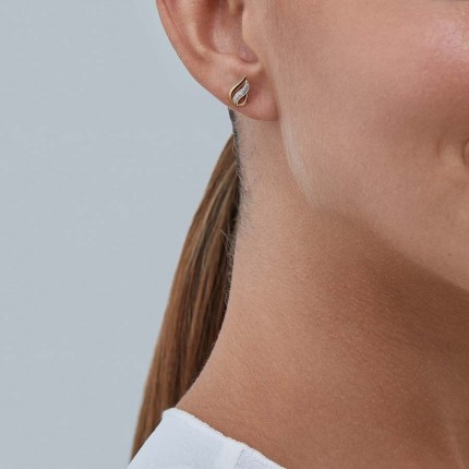 Brincos em ouro bicolor 9k ovais tira diamante 0.01CT