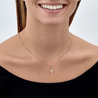 Pendente de cruz em ouro amarelo de 9K, 34 x 11 mm