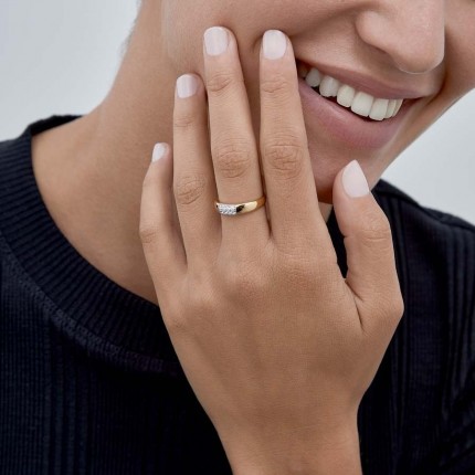 Anillo de oro bicolor 9 KT con circonita Oro Vivo