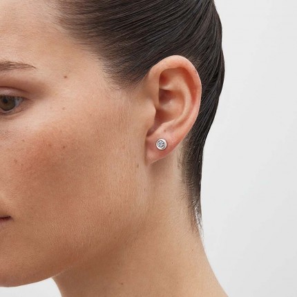 Pendientes de oro blanco chatón circonita 9 KT