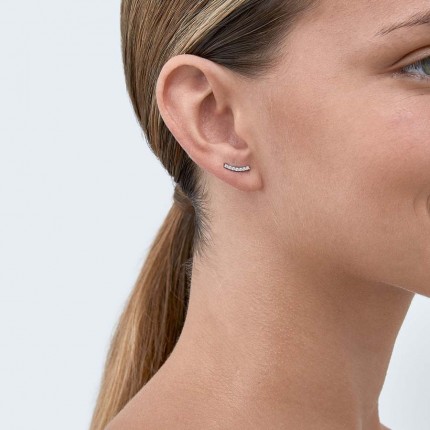 Brincos em ouro branco 9 kt com linha zircónia