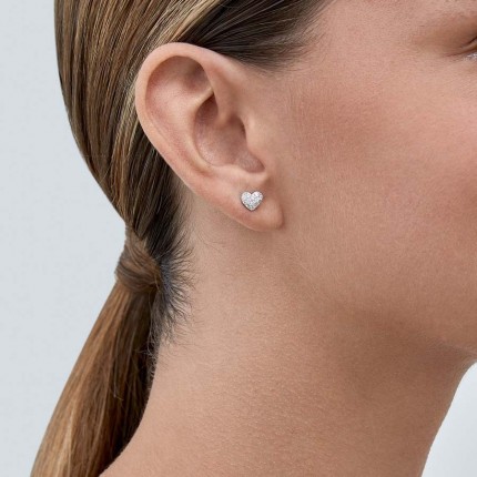 Pendientes de oro blanco 9 KT corazón con circonita