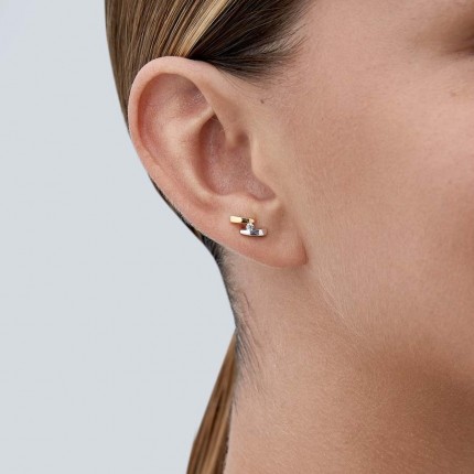 Pendientes de oro bicolor 9 KT 2 barras y circonita