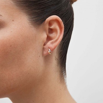 Brincos em ouro bicolor 9 kt barras com zircónia