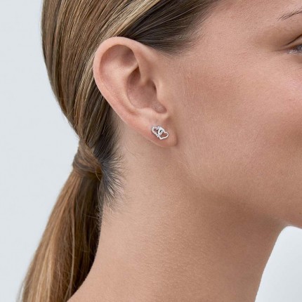 Pendientes de oro blanco 9 KT corazón duplo