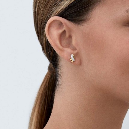 Pendientes de oro bicolor 9 KT lazo circonita