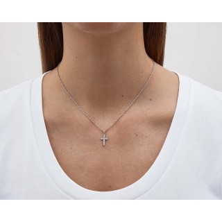 Pendente em ouro branco 9 kt com cruz de zircónia