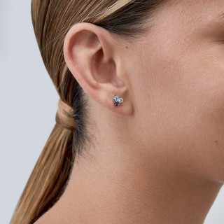 Brincos em ouro branco 9K multipedra e diamante 0.008CT
