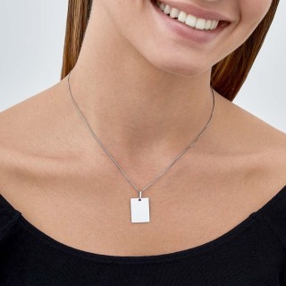 Pendente em ouro branco 9K com placa quadrada