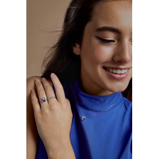 Anel em ouro branco 9K multipedra com diamante 0.016CT