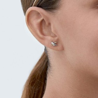 Pendientes de oro bicolor 9K cruz y diamante 0.006CT