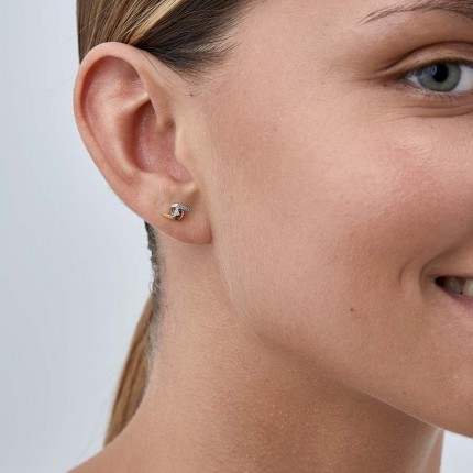 Pendientes de oro bicolor 9K y diamante 0.012CT