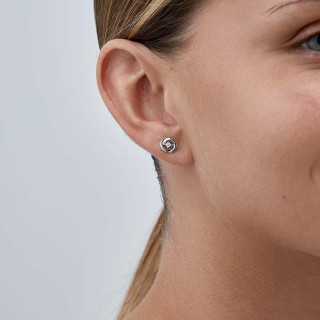 Pendientes de oro blanco 9K 2 círculos y diamante 0.02CT