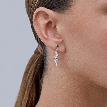 Pendientes de oro blanco 9K espiral y diamante 0.008CT