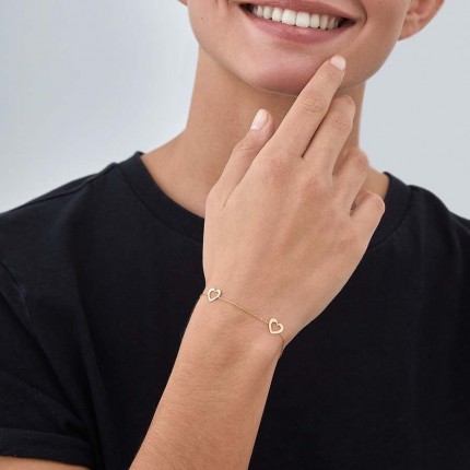 Pulseira em ouro amarelo 9K com 3 corações