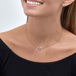 Colar plaqueado a ouro bicolor com coração entrelaçado zircónia