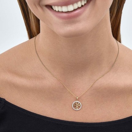 Colar plaqueado a ouro amarelo árvore da vida e zircónia