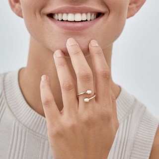 Anillo bañado en oro abierto con 2 bolas