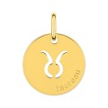 Medalha redonda do Horóscopo de touro em ouro amarelo 9K