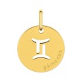 Medalha redonda do Horóscopo de gêmeos em ouro amarelo 9K