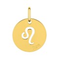 Medalla colgante redonda Horóscopo Leo de oro amarillo 9K