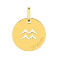 Medalha redonda do Horóscopo de aquário em ouro amarelo 9K