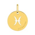 Medalla colgante redonda Horóscopo Piscis de oro amarillo 9K