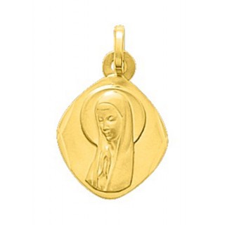 Medalla de oro amarillo de 18K rombo con virgen rezando