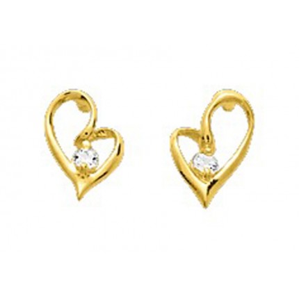 Brincos corações em ouro amarelo 18K e zircónia
