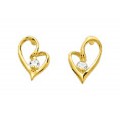 Brincos corações em ouro amarelo 18K e zircónia