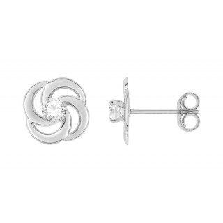 Pendientes de oro blanco de 18K diseño de flor y circonita