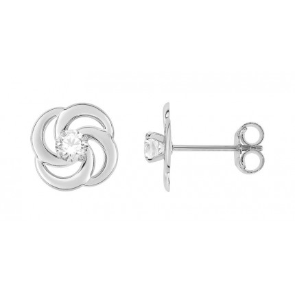 Brincos de flor em ouro branco 18K e zircónia