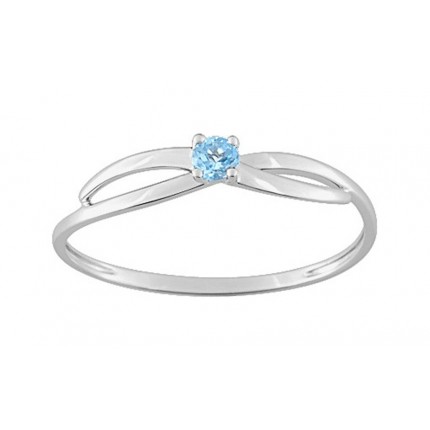 Anillo de oro 9K diseño ondas con topacio azul central