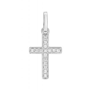 Pendente em cruz em ouro branco 18K com diamante de 0.06 ct