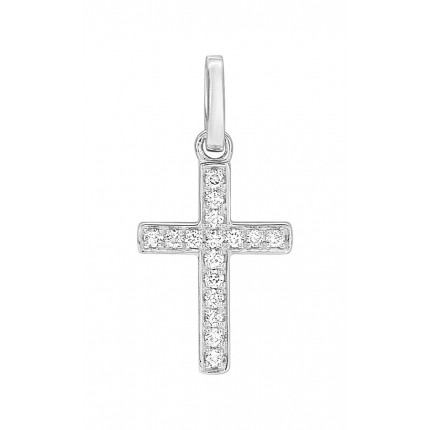 Pendente em cruz em ouro branco 18K com diamante de 0.06 ct