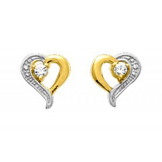 Pendientes corazón de oro amarillo de 18K. y circonita