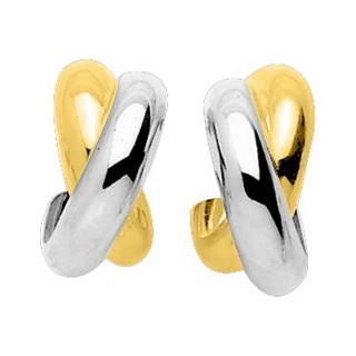 Brincos em ouro 18K bicolor de design s em X fecho pressão