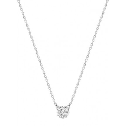 Colar em ouro branco 18K de 42 cm com roseta de diamante de 0.15 ct