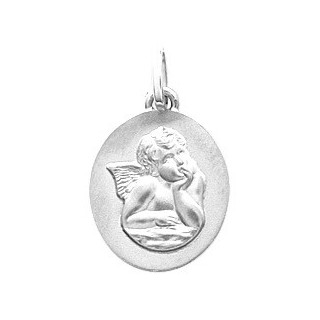 Medalha oval em prata com um anjo pensante