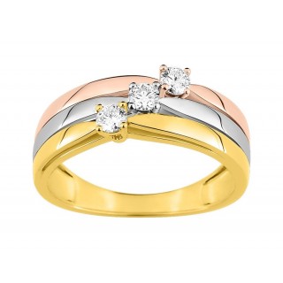 Anillo solitario de oro tricolor 18K con 3 diamantes 0.26 ct