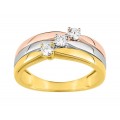 Anel solitário em ouro tricolor 18K com 3 diamantes de 0.26 ct